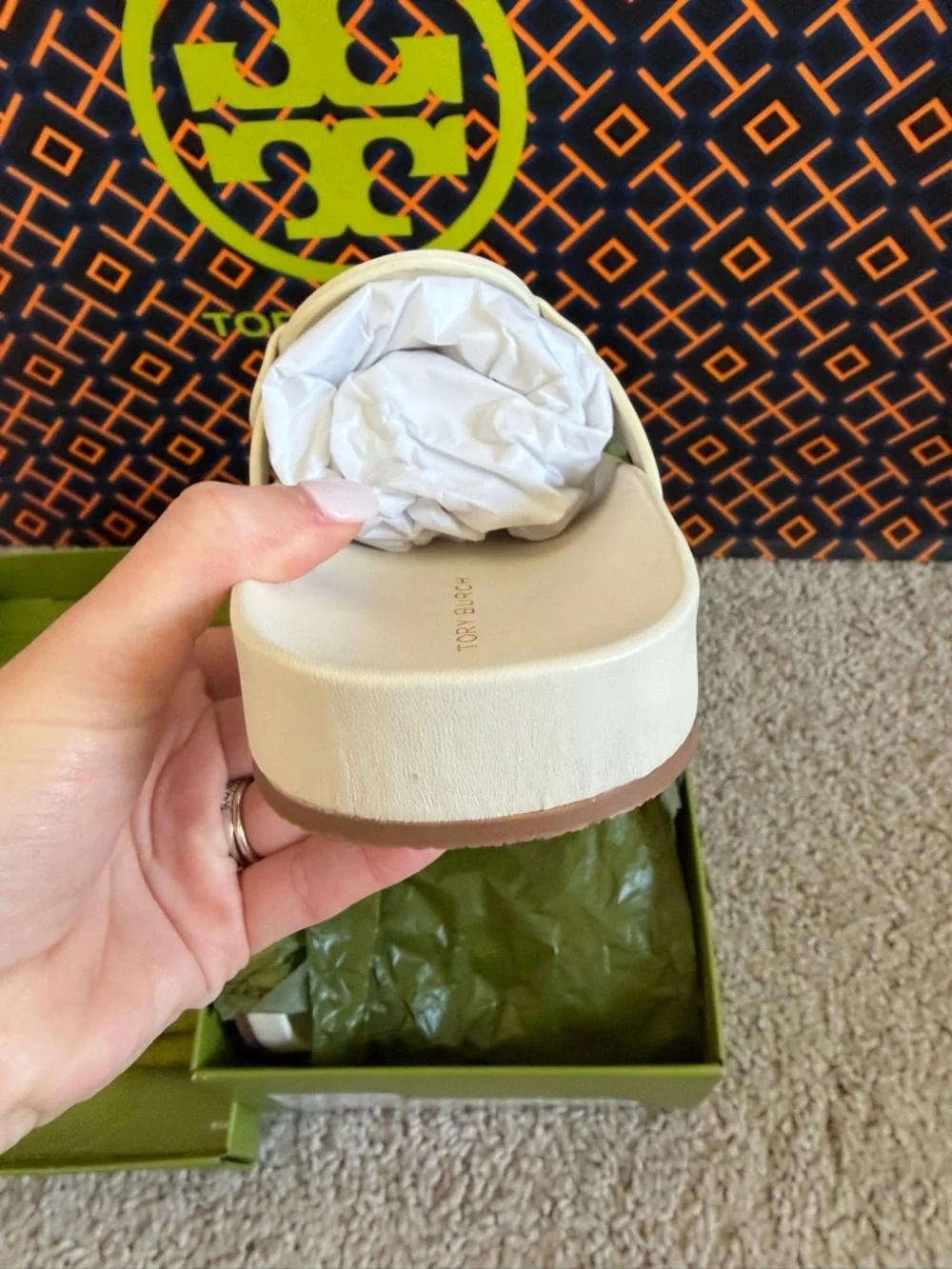 Tory Burch Miller Cloud Leather Sandal New Ivory Size 8